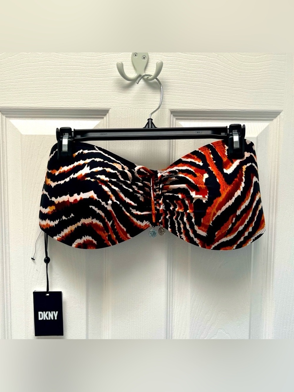 DKNY Striped Animal Print Ruched Bandeau Bikini Top Size XL